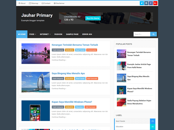 Jauhar Primary Blogger Templates