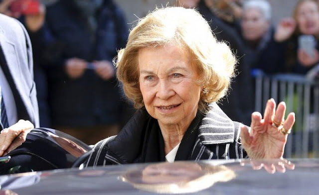 Queen Sofia wore a stripe wool coat at the Basilica of Jesus of Medinaceli in Madrid for the traditional thanksgiving