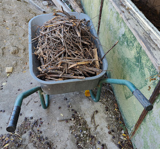 A barrow of kindling to start our fires with