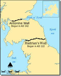 Map showing the Antonine Wall & Hadrians Wall