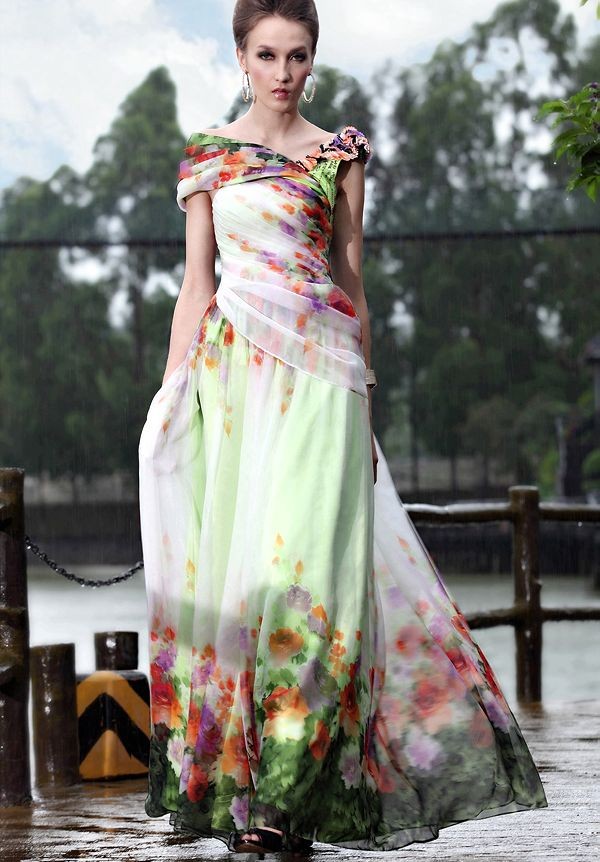 printed evening dress