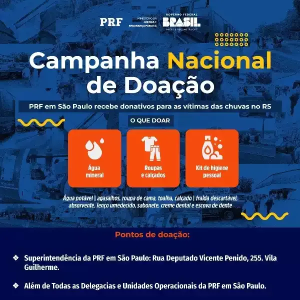 PRF em São Paulo realiza ação de arrecadação de donativos para as famílias atingidas pelas chuvas no sul