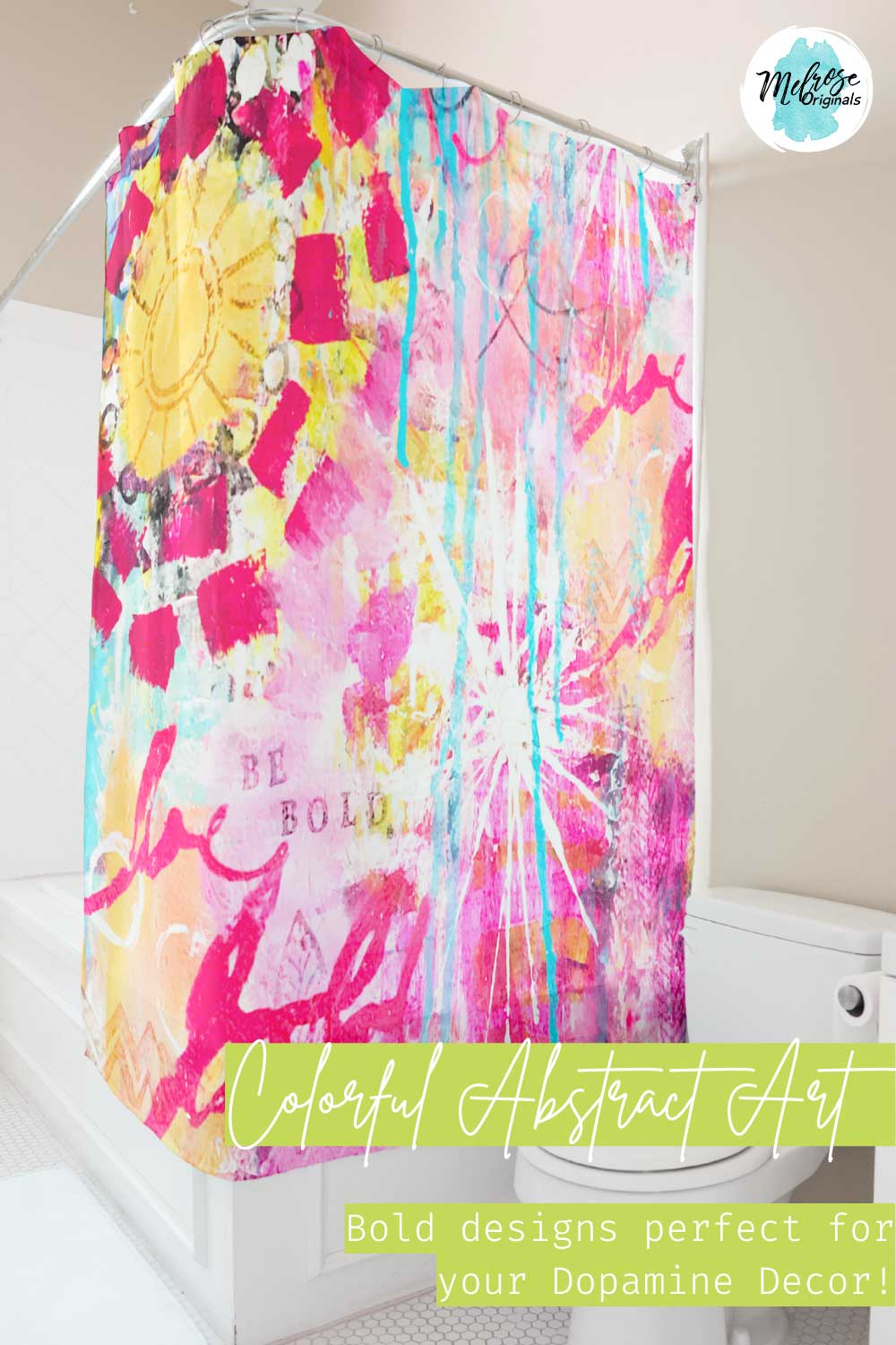 abstract art shower curtain perfect for dopamine decor trend