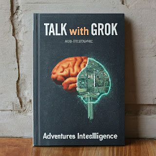 A book titled Talk with Grok with a brain on the cover that is half human and half computer