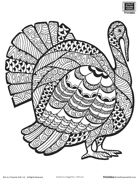 Advanced Coloring Page For Older Students Or Adults Thanksgiving Turkey  Free Printable