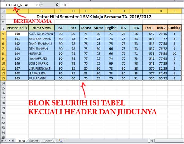 tutorial membuat aplikasi raport dengan excel