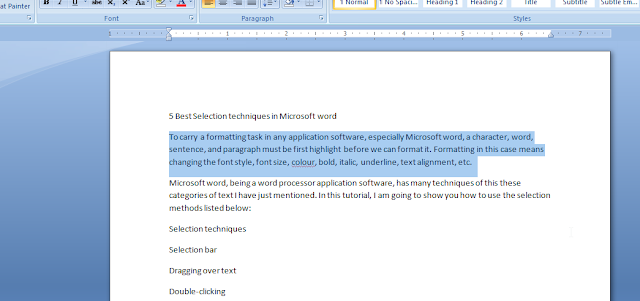 Selection techniques in Microsoft word