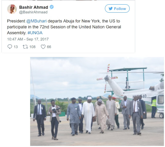 BREAKING News: President Buhari Leaves Abuja for 72nd UN Assembly in New York (Photos)