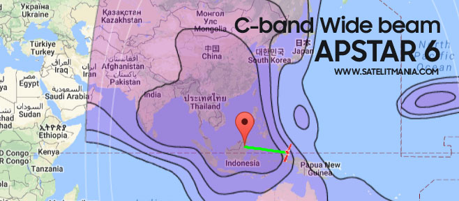 Jangkauan beam satelit apstar 6 c band