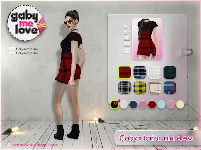 Gaby's tartan mini dress for women | CC (Sims 4)