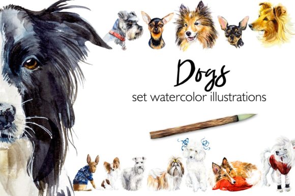 Set Watercolor Dogs