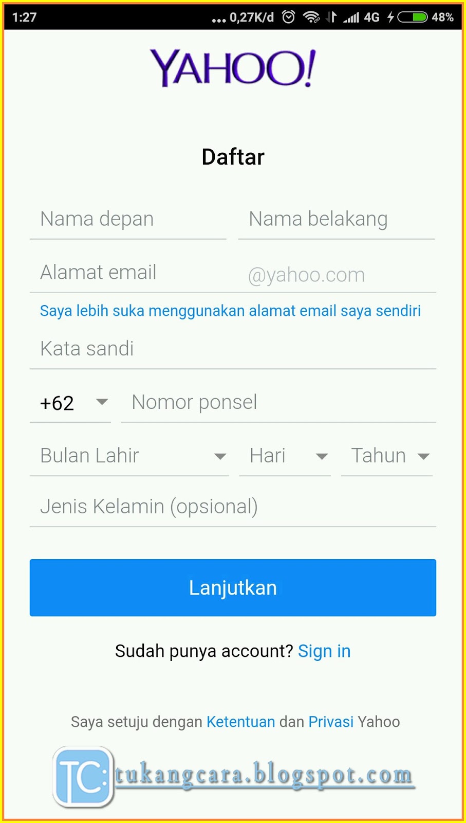 Buat Akun Email Yahoo Lewat HP Menggunakan Aplikasi Yahoo 