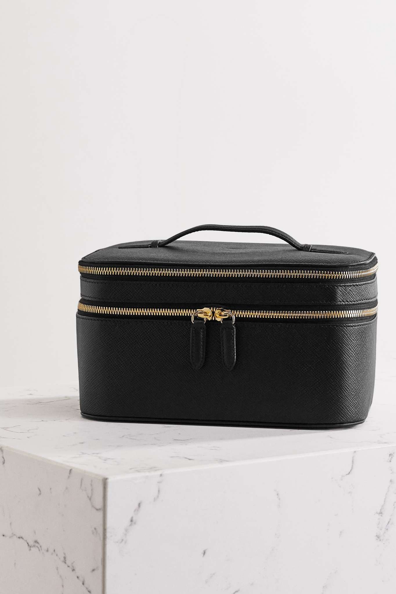 Panama textured-leather cosmetic case