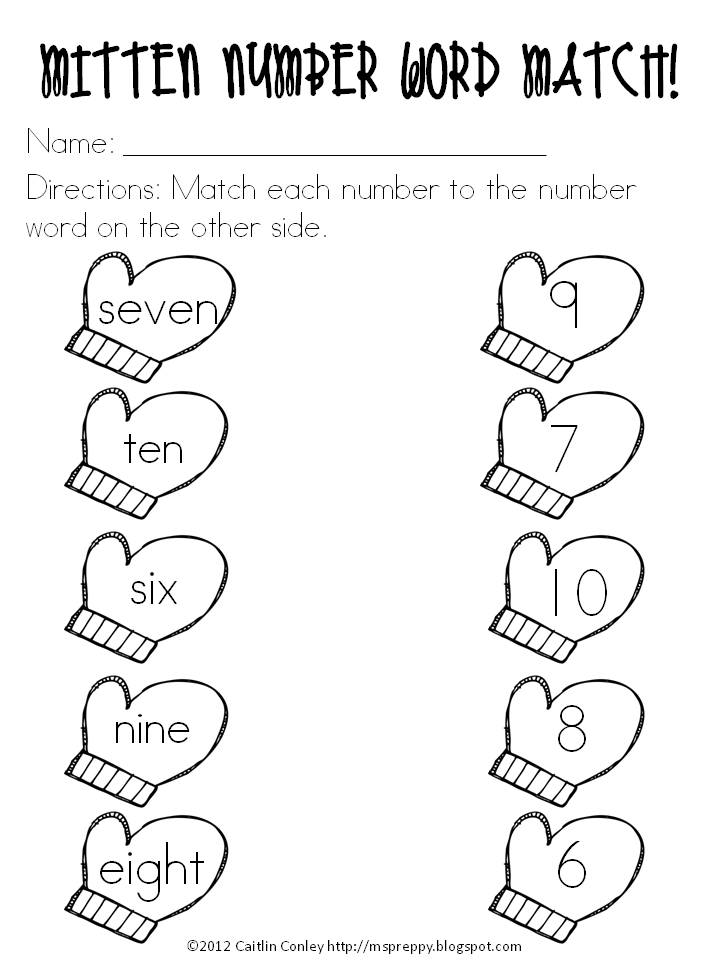 Match! for Words MY kindergarten And Kindergarten themed weather Gang: worksheets Me Number Mitten