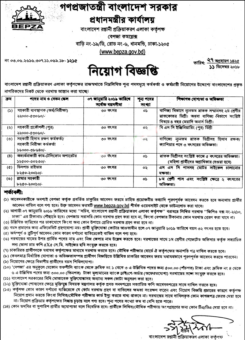 Bangladesh Export Processing Zones Authority (BEPZA) Job Application Form