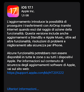 Apple: rilascia iOS 17.1 per iPhone e iPad
