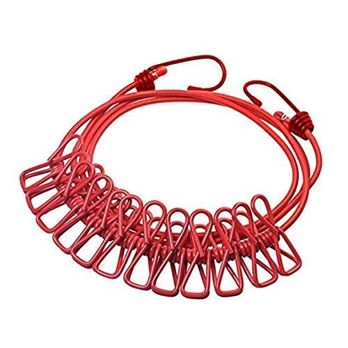 Multi Functional Portable Drying Rope with 12 Clips and 2 Hooks