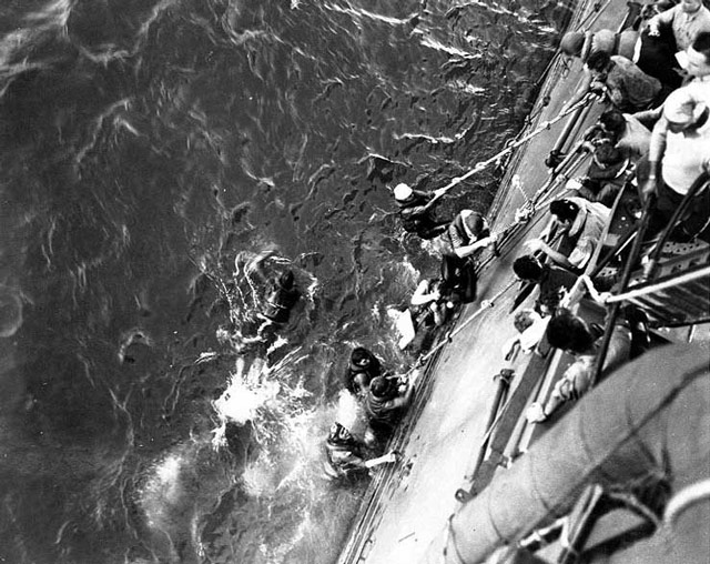 USS Lexington survivors being rescued, 8 May 1942 worldwartwo.filminspector.com