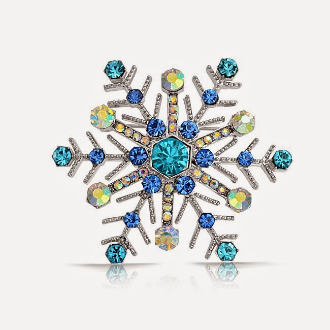 Bling Jewelry Aquamarine Sapphire Color Crystal Christmas Snowflake Brooch Pin