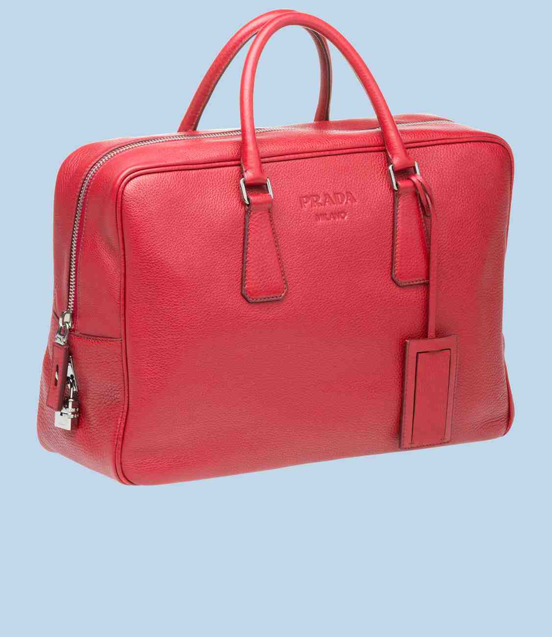 Prada mens grained pink calf leather travel bag