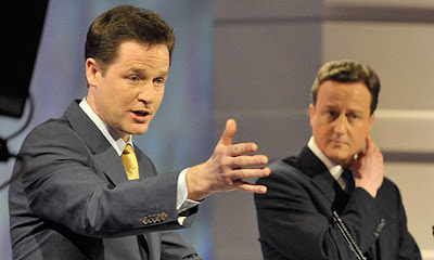 Nick Clegg (left) and David Cameron during the pre-election televised debate (Photo: Telegraph)