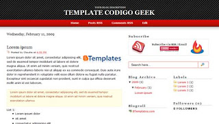 Free Blogger Template - Codigo Geek theme - 3 column, white, red, black, rss link, subscribe link, search box, fixed width