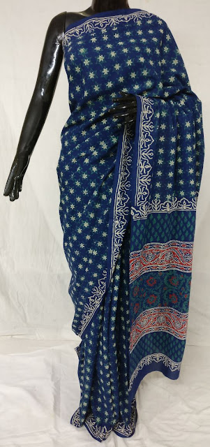   Latest model cotton saree with blouse ajrakh print