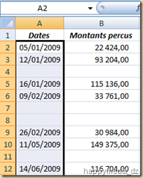 Feuille Excel avec lignes vides