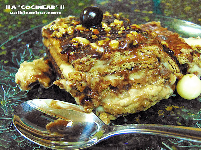 Tarta de galletas con natillas de chocolate y vainilla