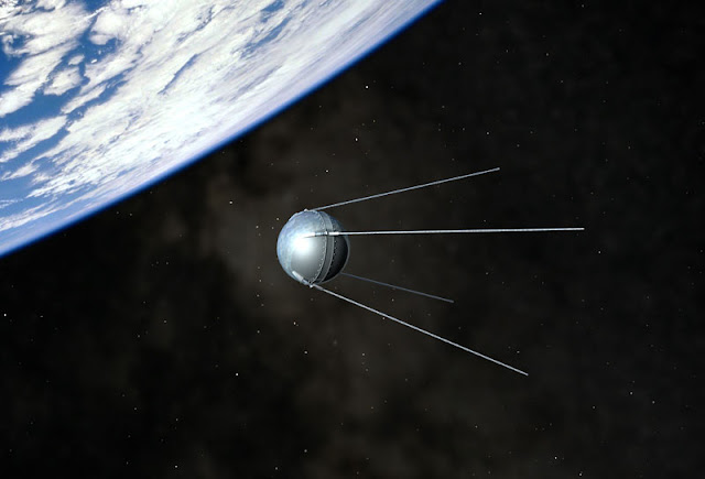 The Soviet Union launches Sputnik I, the first artificial satellite in history.