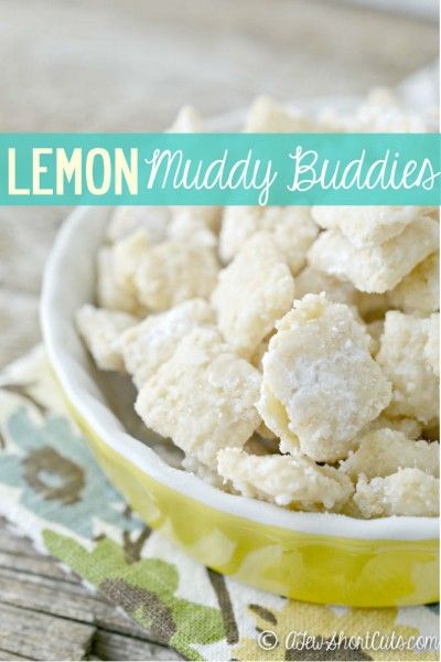 Lemon is such a lively flavor that is perfect to usher in spring. It’s sweet/sour and full of zest! That is why I love these Lemon Muddy Buddies this time of year.  Plus they are so easy to make, the kids love to help!