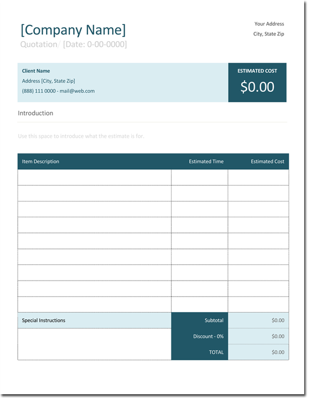 Free Quote Template Word - Invoice Template