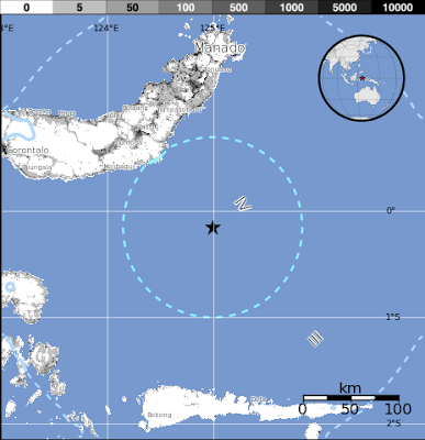 Epicentro sismo de 5,7 grados de magnitud sacudió el mar de las Molucas, 27 de Junio 2013