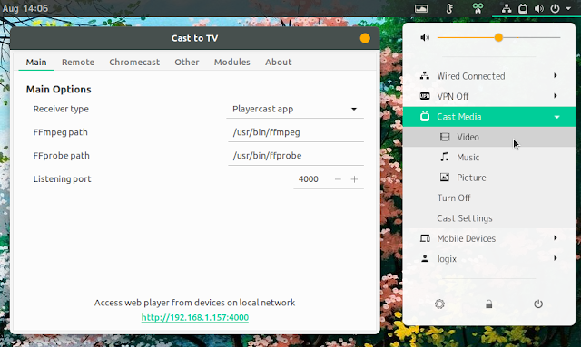 Cast to TV Gnome Shell extension