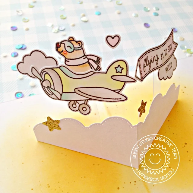 Sunny Studio Stamps: Plane Awesome Fluffy Clouds Border Dies Plane Themed Everyday Card by Franci Vignoli