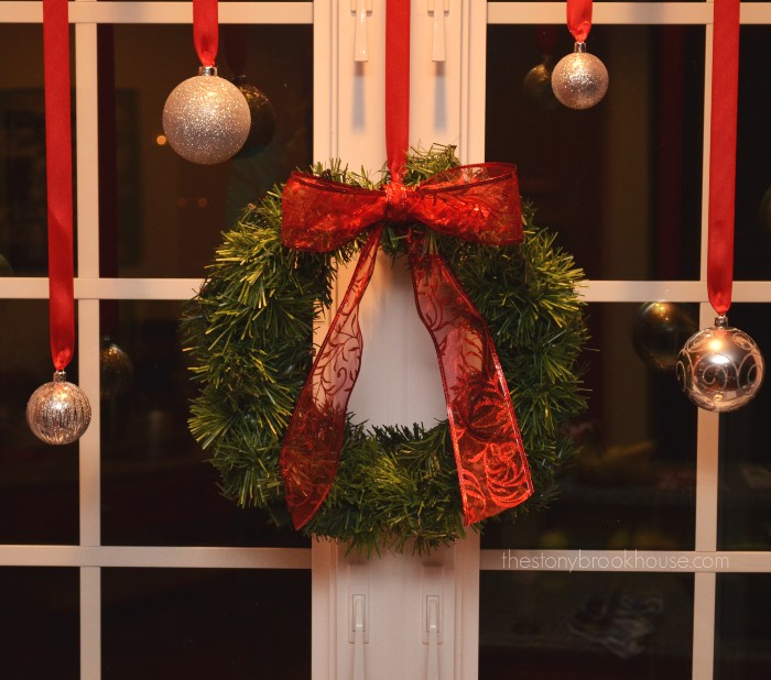 Close up of Dollar Tree wreath in kitchen