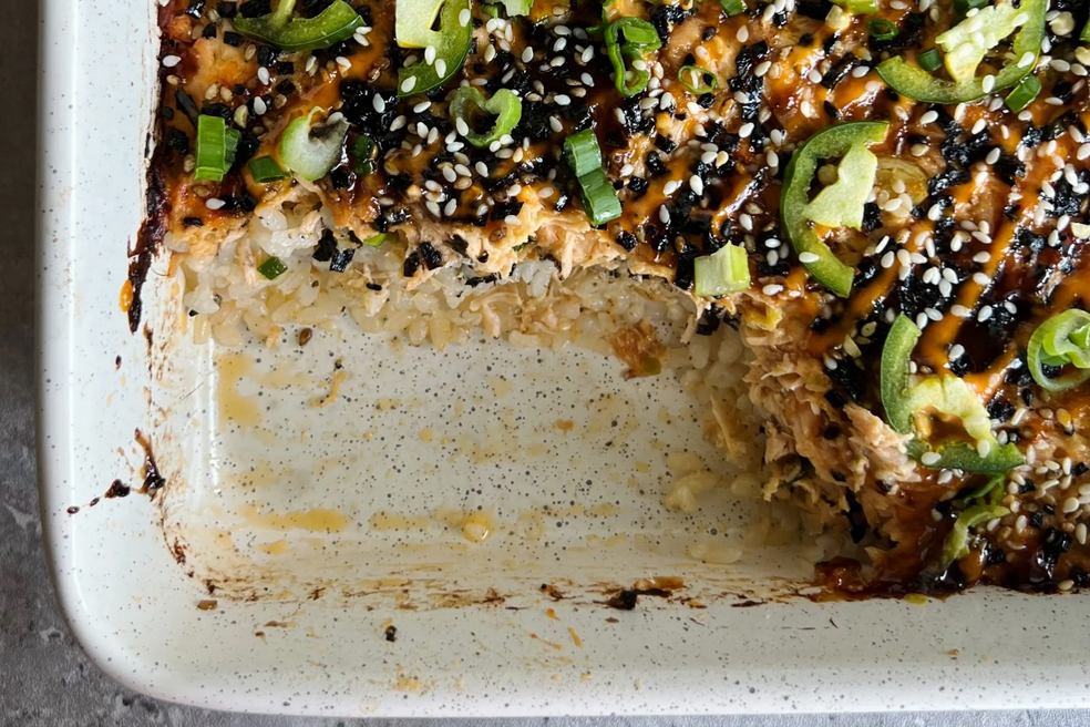 Salmon sushi bake recipe