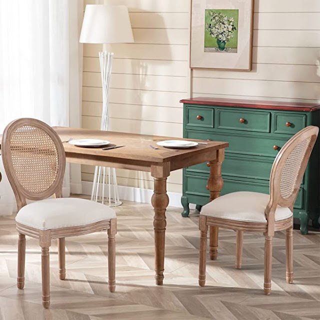 table French rattan dining chairs