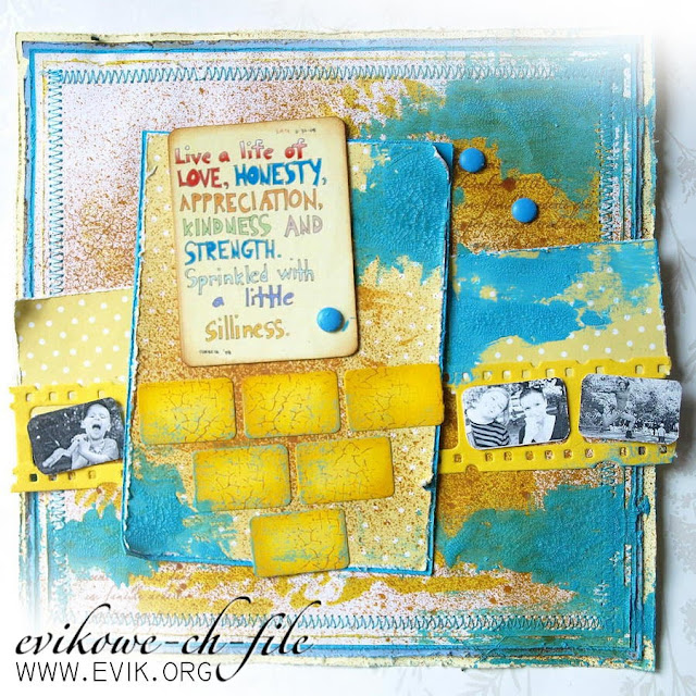 Sizzix - Tim Holtz Filmstrip Frames - żółty i turkus, crackle paint