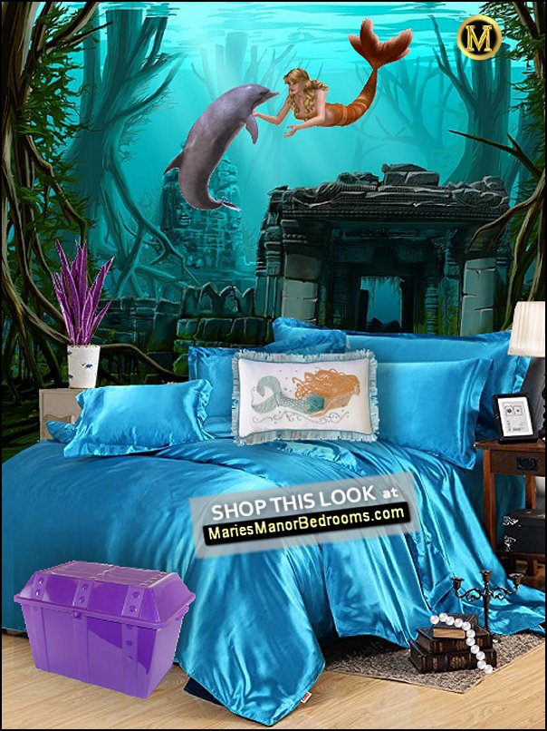 mermaid decor Blue satin Bedding underwater mermaid bedroom decorating ideas