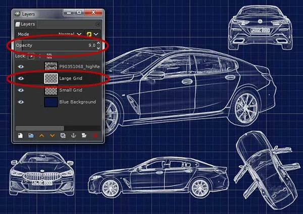 Adjust the layer's opacity to 9%.