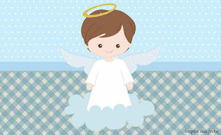 Cute Angel in Light Blue Free Printable Candy Bar Labels.