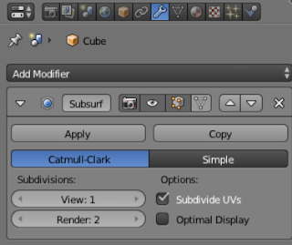 Properties -> Add Modifier -> Subdivision Surface