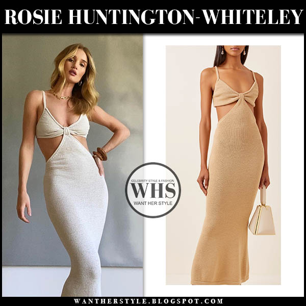 Rosie Huntington-Whiteley in cream knit cutout dress