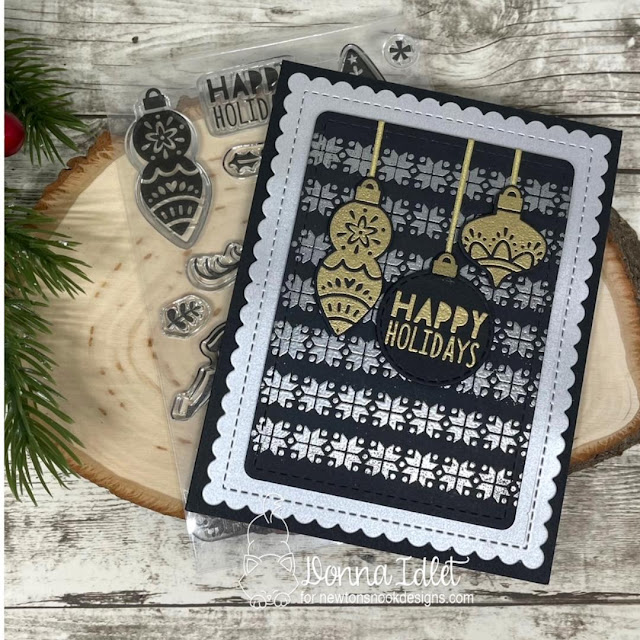 Christmas Card with ornaments by Donna Idlet | Scandi Christmas Stamp Set and Frames & Flags Die Set by Newton's Nook Designs