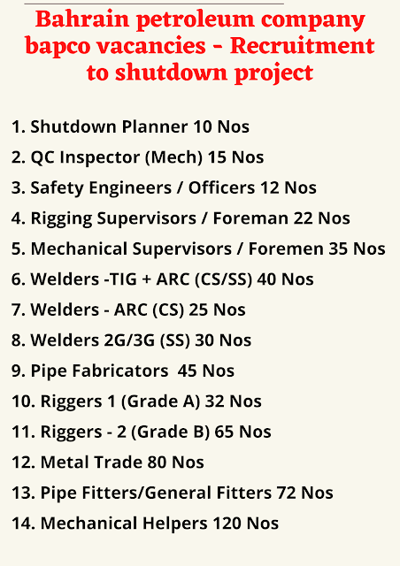 Bahrain petroleum company bapco vacancies - Recruitment to shutdown project