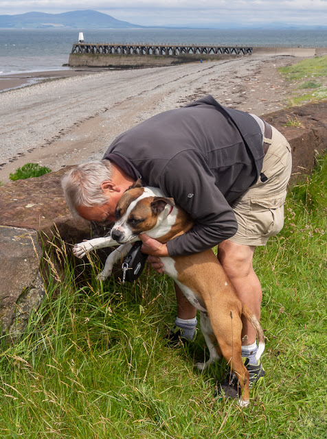 Photo of Ruby getting a cuddle from Phil