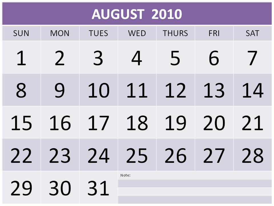 calendar august 2012. Free August 2010 Calendar