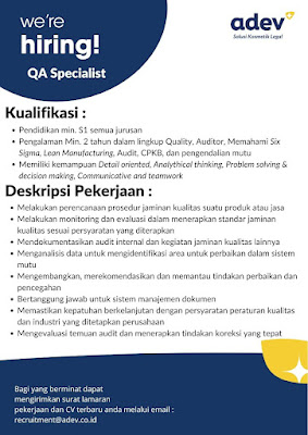 Lowongan Kerja / Job Vacancy : ADEV Natural Indonesia