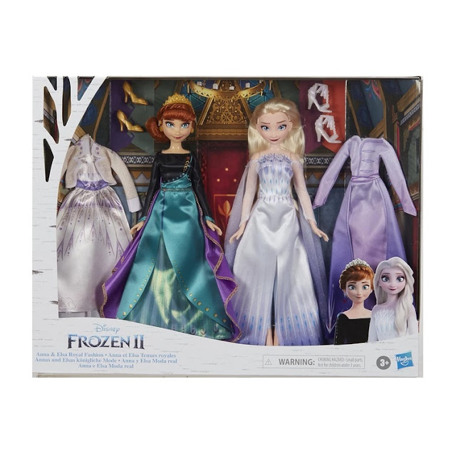 Poupées Disney La Reine des Neiges 2 : Anna et Elsa, coffret tenues royales, en boîte.